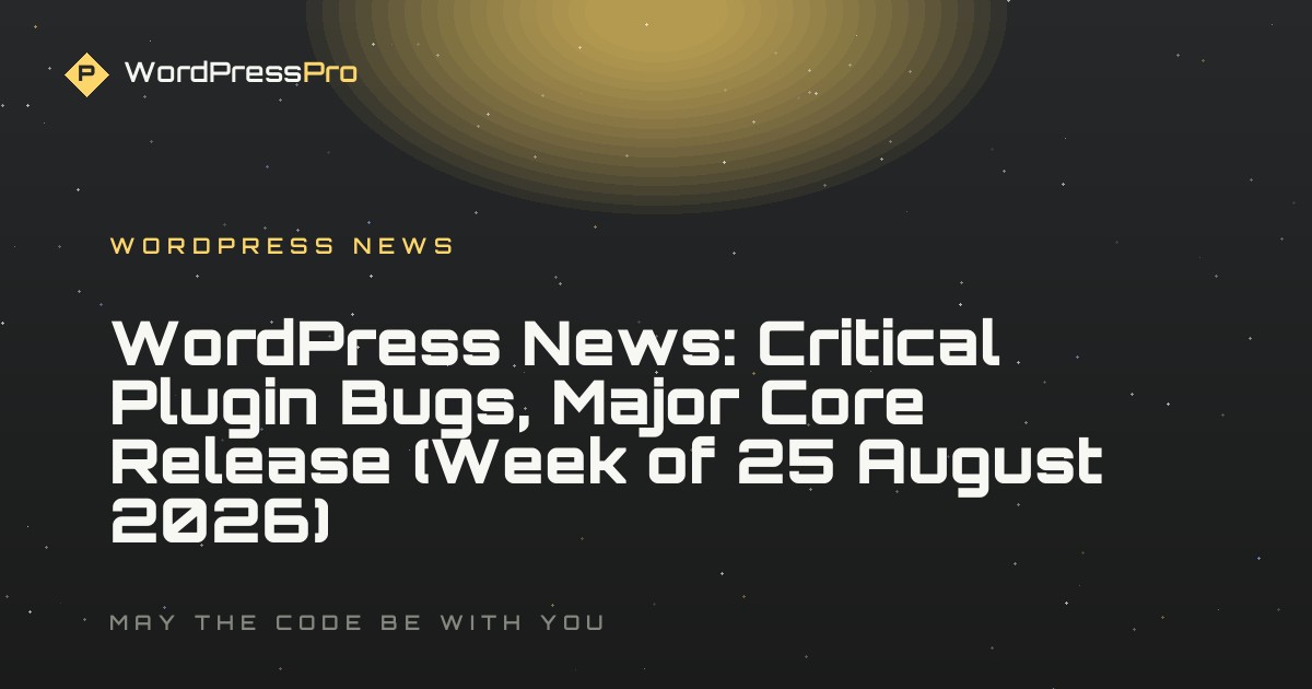 WordPress News: Critical Plugin Bugs, Major Core Release (Week of 25 August 2026)