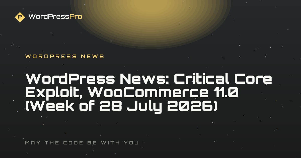 WordPress News: Critical Core Exploit, WooCommerce 11.0 (Week of 28 July 2026)